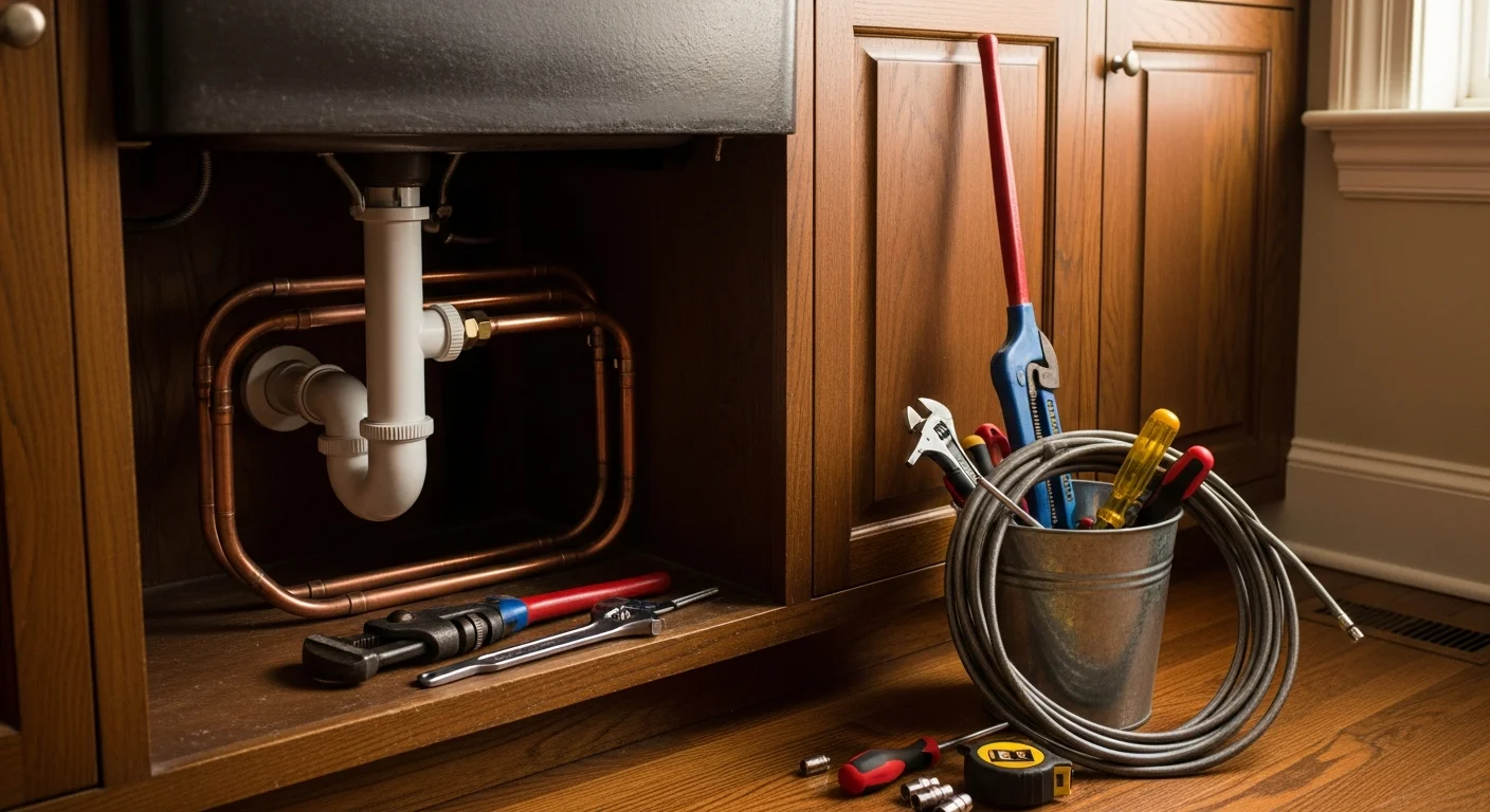 Professional plumber working on residential plumbing system