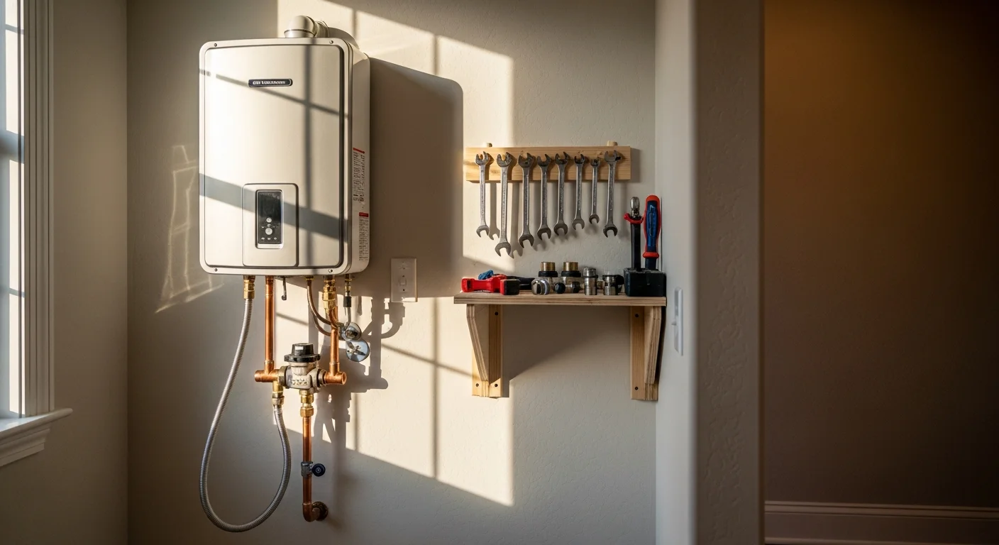 Technician installing a tankless water heater system